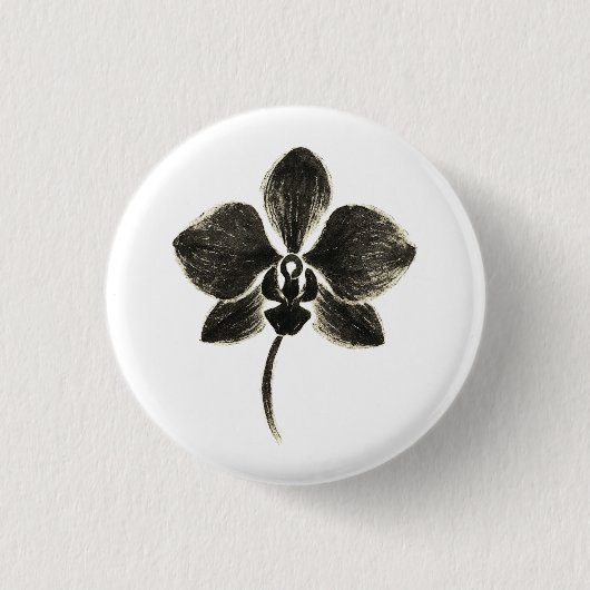 Orchid Line Drawing – Ink Floral Design on 缶バッジ (正面)