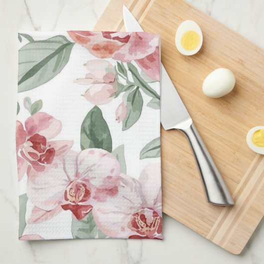 Orchid Meadow Watercolor Floral Blushing Botanical キッチンタオル (四つ折り)