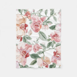 Orchid Meadow Watercolor Floral Blushing Botanical フリースブランケット