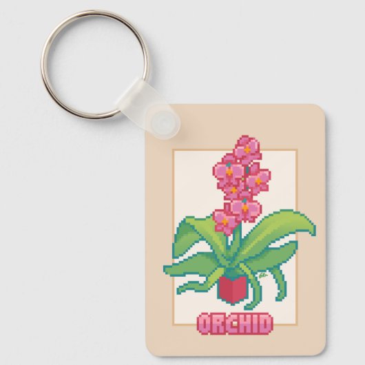 Orchid, orchidee, pixelart, Pixel Art キーホルダー (正面)
