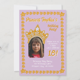 Orchid Pink Princess Crown Floral Photo Birthday 招待状