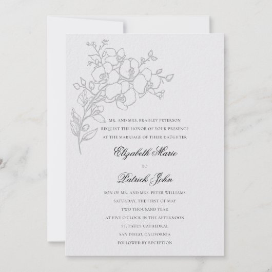 Orchid Sketch Formal Traditional Ivory Wedding 招待状 (正面)