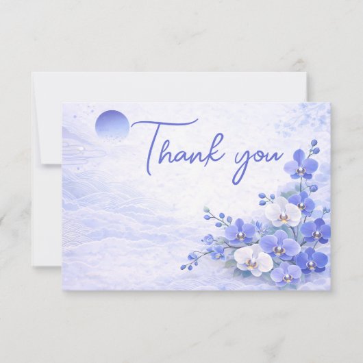 Orchid Thank You Card – Blue Floral Design サンキューカード (正面)