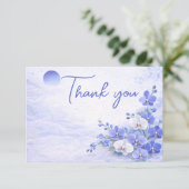 Orchid Thank You Card – Blue Floral Design サンキューカード (スタンド正面)