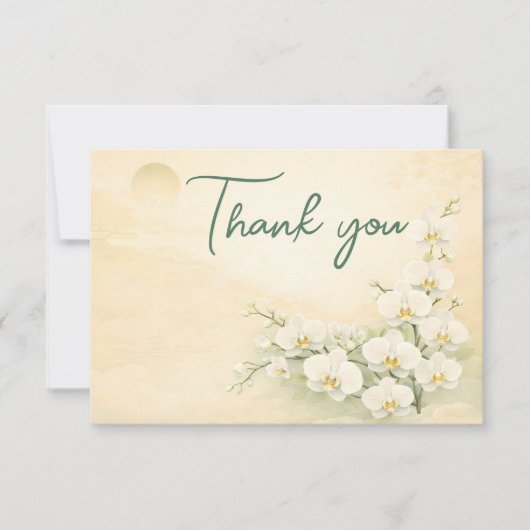 Orchid Thank You Card – Ivory White Floral Design サンキューカード (正面)
