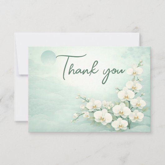 Orchid Thank You Card – Ivory White Floral Design サンキューカード (正面)