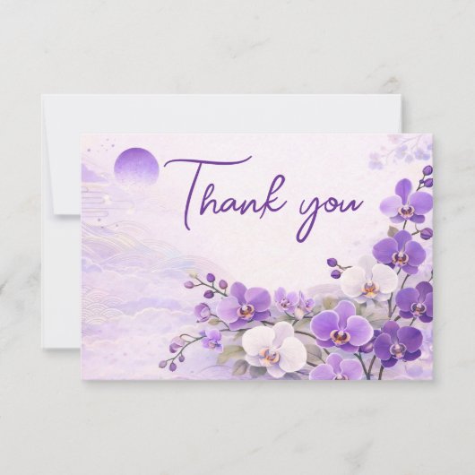 Orchid Thank You Card – Purple Floral Design サンキューカード (正面)