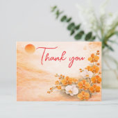 Orchid Thank You Card – Warm Orange Floral Design サンキューカード (スタンド正面)