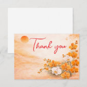 Orchid Thank You Card – Warm Orange Floral Design サンキューカード (正面/裏面)