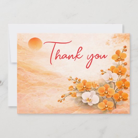 Orchid Thank You Card – Warm Orange Floral Design シーズンカード (正面)