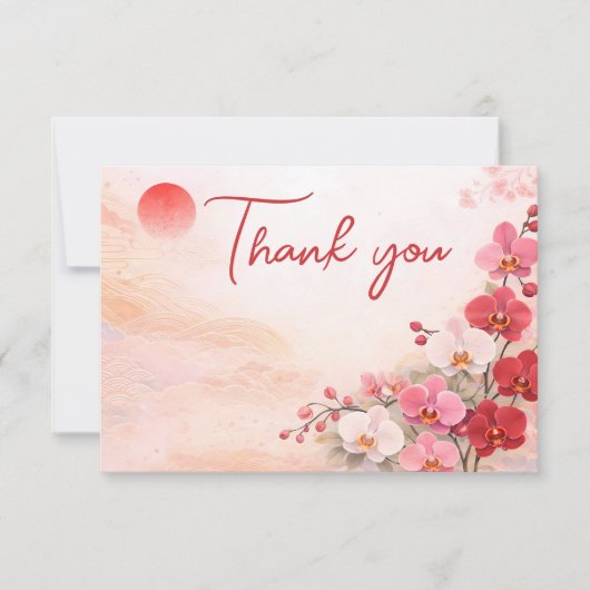 Orchid wedding Thank You Card – Pink Floral Design サンキューカード (正面)