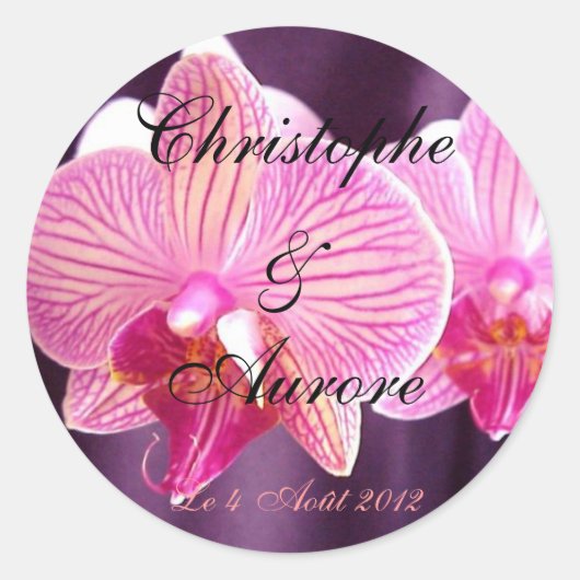 Orchidée rose Autocollant phalaénopsis ラウンドシール (正面)