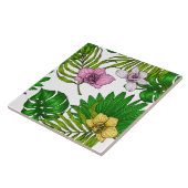 Orchids and palm leaves, pink, yellow, green and w タイル (側面)