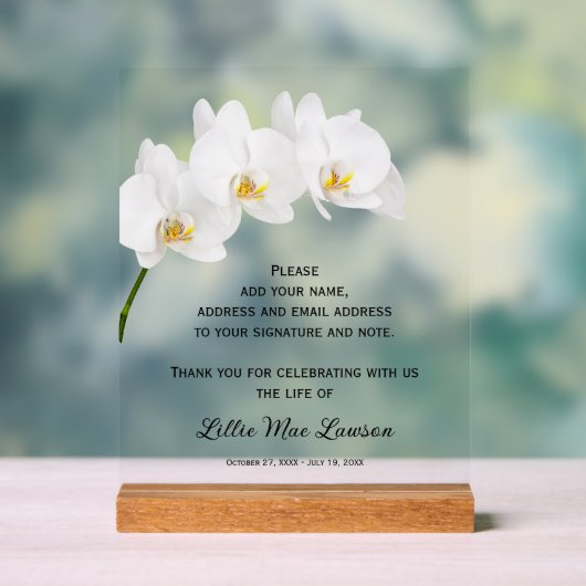 Orchids Celebration of Life Guest Book アクリルサイン (ニュートラル)