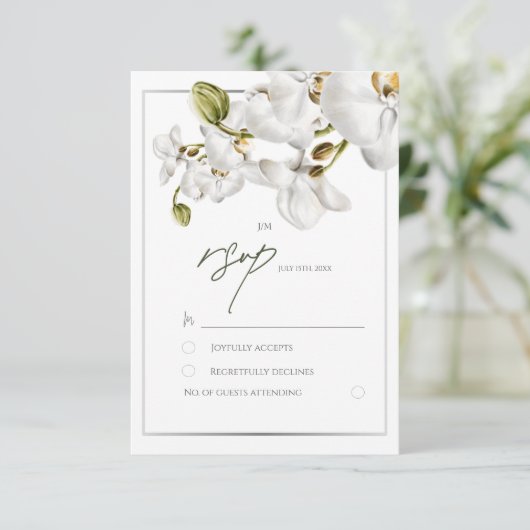 Orchids Frame Elegant Tropical Wedding 出欠カード (スタンド正面)