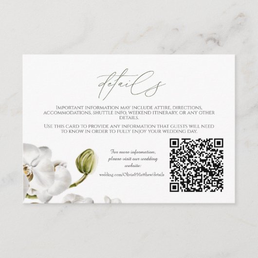 Orchids Frame Elegant Tropical Wedding QR code エンクロージャーカード (正面)