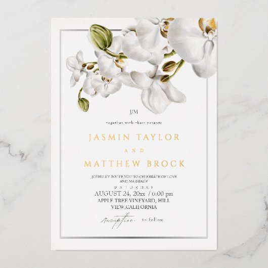 Orchids Frame Elegant Wedding 箔招待状 (正面)