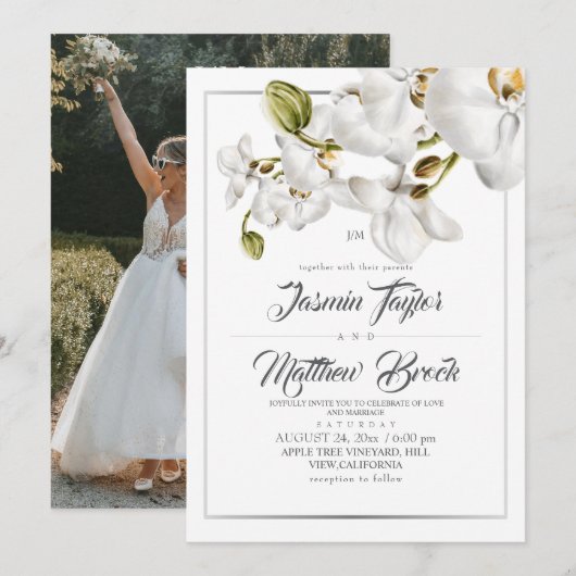 Orchids Frame Elegant Wedding Photo 招待状 (正面/裏面)