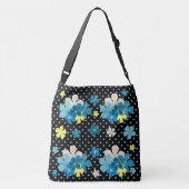Orchids on Blue/Black Polka Dot クロスボディバッグ (裏面)