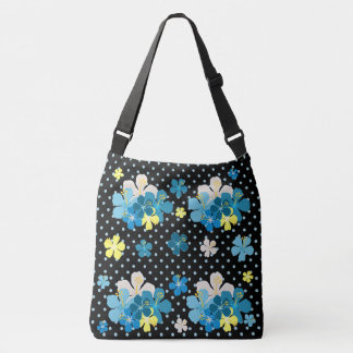 Orchids on Blue/Black Polka Dot クロスボディバッグ
