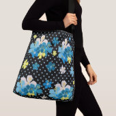 Orchids on Blue/Black Polka Dot クロスボディバッグ (クローズアップ)