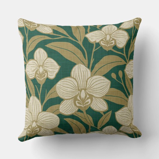 Orchids on emerald green pattern クッション (裏面)