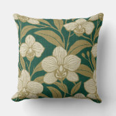 Orchids on emerald green pattern クッション (正面)