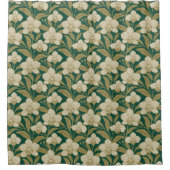 Orchids on emerald green pattern シャワーカーテン (正面)