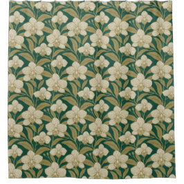 Orchids on emerald green pattern シャワーカーテン