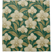 Orchids on emerald green pattern シャワーカーテン (正面)