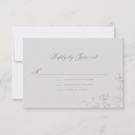 Orchids Reverie 2 Ivory Formal Traditional Wedding 出欠カード (正面)