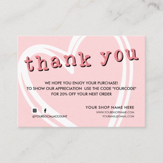ORDER INSERTモダントレンディーユー感謝していピンク 名刺 (正面)