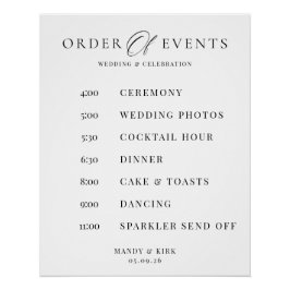 Order of Events Wedding Sign Minimalist Timeline  ポスター