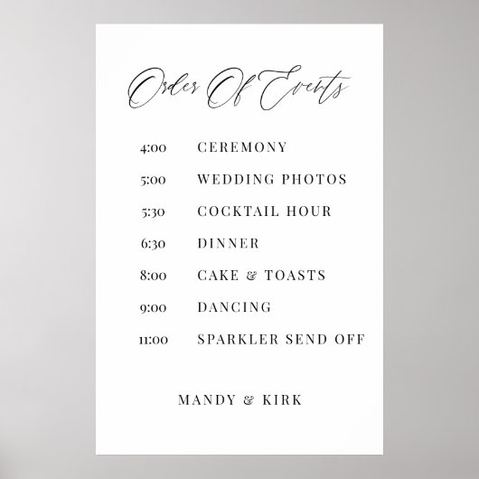 Order of Events Wedding Sign Minimalist Timeline  ポスター (正面)