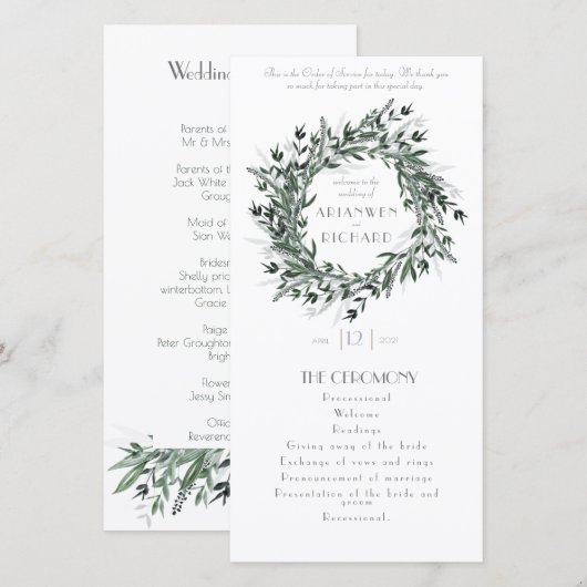 Order of service、Greenery #1、の結婚詳細 (正面/裏面)