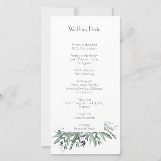 Order of service、Greenery #1、の結婚詳細 (裏面)