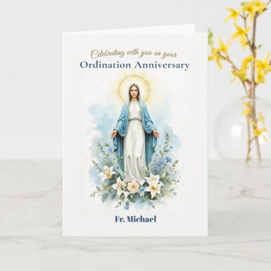 Ordination Anniversary Marian Blessings with Mary カード (黄色い花)