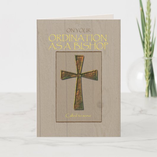 Ordination Congratulationsの金属の十字司教 カード (正面)