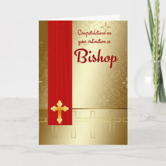 Ordination Redおよび金ゴールドお祝いの司教 カード