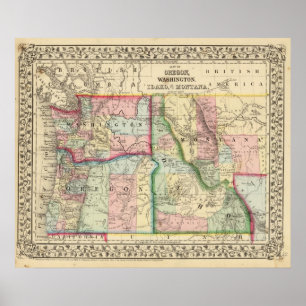 Ore, Wash, Idaho, Mont Map by Mitchell ポスター