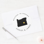 Oregon 結婚's Welcome Stickerラベル、ブラック&金ゴールド ラウンドシール (封筒)