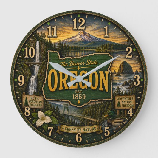 Oregon Beaver State Mountain Coastal ラージ壁時計 (正面)
