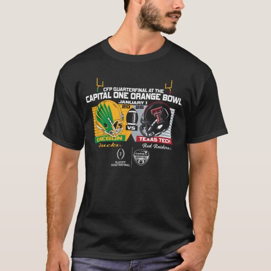 Oregon Ducks vs Texas Tech Red Raiders CFP Orange Tシャツ (正面)