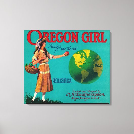 Oregon Girl Apple Crate LabelElgin、または キャンバスプリント (正面)