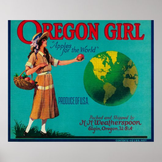 Oregon Girl Apple Crate LabelElgin、または ポスター (正面)