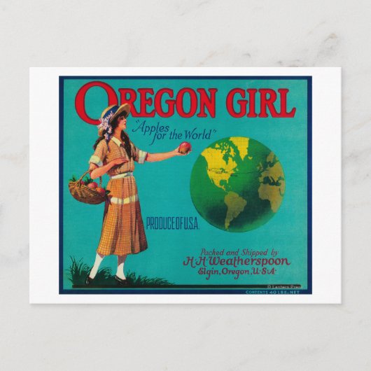 Oregon Girl Apple Crate LabelElgin、または ポストカード (正面)