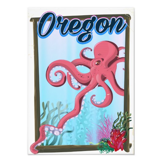 Oregon Octopus旅行ポスター。 フォトプリント (正面)