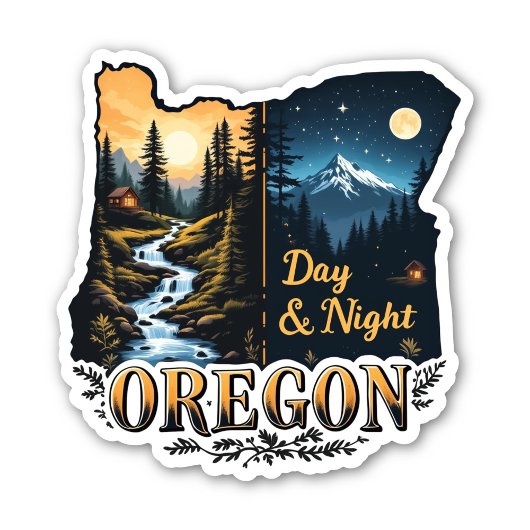 Oregon State Sticker | Day & Night Landscape Art シール