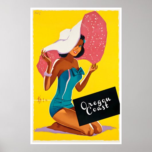 Oregon Travel Poster Oregon Coast Art Summer Beach ポスター (正面)