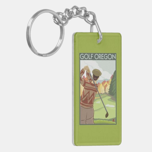 OregonGolf場面ヴィンテージ旅行ポスター キーホルダー (正面左)